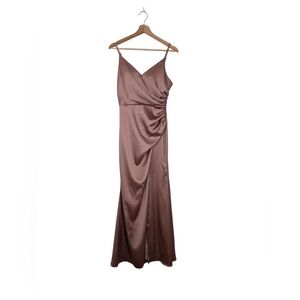 Revelry Rory Satin Fitted V Neck Maxi Dress Size 6 Bridesmaid Dessert Rose Pink
